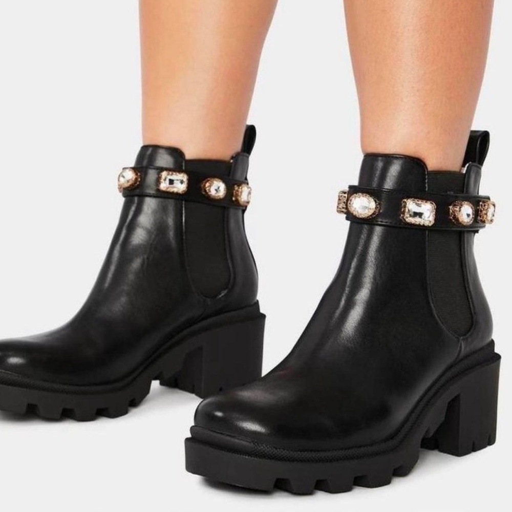 Steve Madden Black Ankle Boots with Embellished Strap